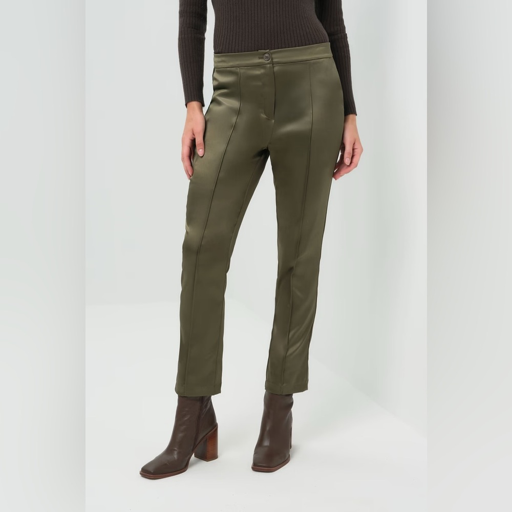 New Anatomie Arden Satin Straight Leg Pant in an olive green color L